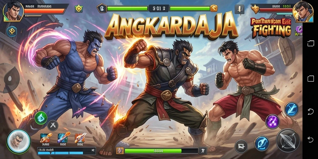 Screenshot gameplay ANGKARAJA dengan pertarungan seru.