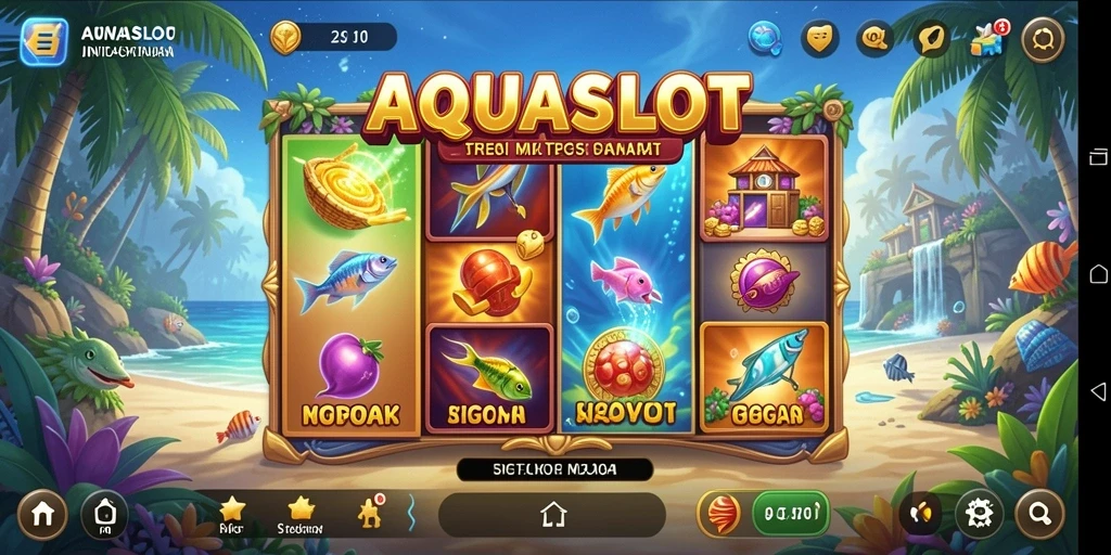 Screenshot gameplay AQUASLOT menampilkan strategi pertempuran yang mendebarkan.