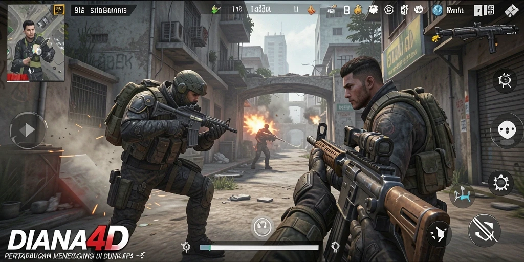 Tampilan tangkapan layar gameplay <strong>DIANA4D</strong> yang menunjukkan aksi tembak-menembak yang mendebarkan.