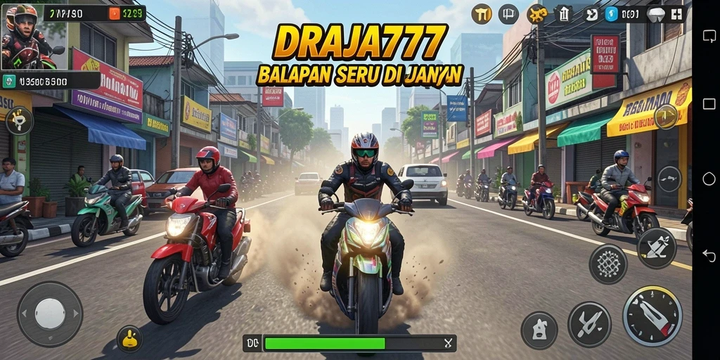 Tampilan gameplay balapan DRAJA777 dengan grafik memukau dan mobil cepat.