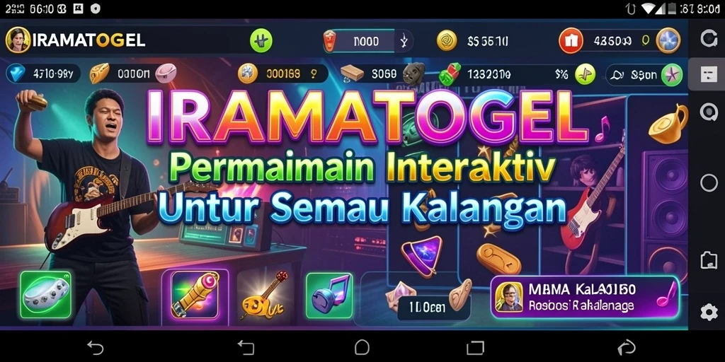 Tampilan gameplay interaktif di IRAMATOGEL dengan musik yang dinamis.