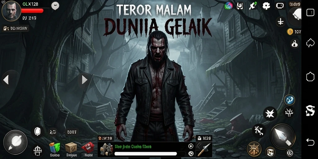 Screenshot gameplay OLX128 menampilkan kegelapan dan teror yang mendalam.