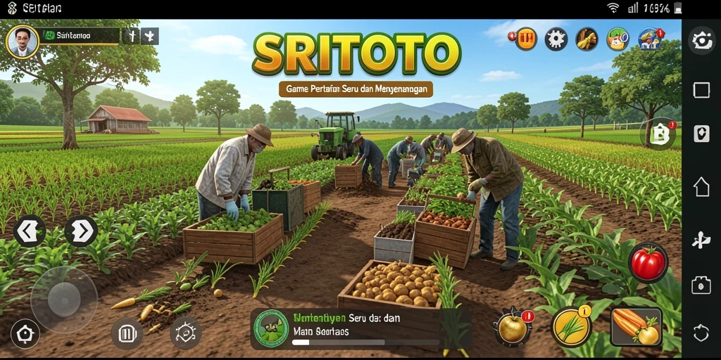 Screenshot gameplay SRITOTO menampilkan pertanian yang indah dan interaksi pemain.